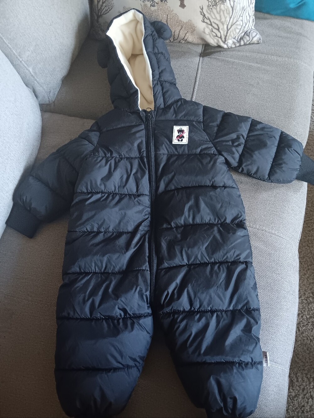 Kids Black Puffer Snowsuit with Hood